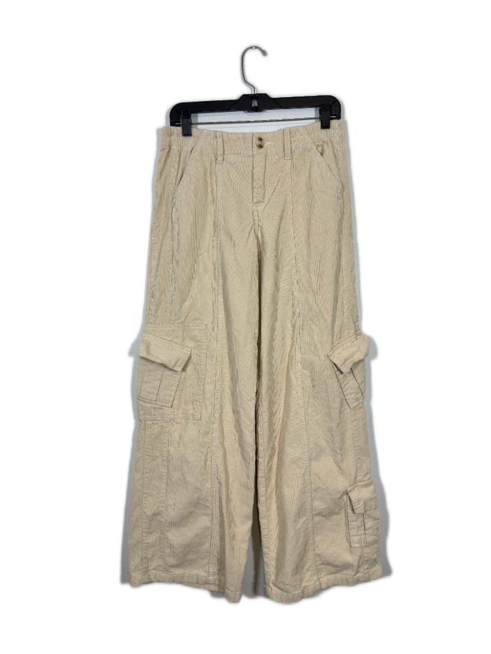 Forever 21 Women's Corduroy Cargo Pants Wide Leg Size M Beige Y2K Streetwear
